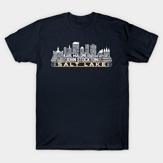 Utah Basketball Team All Time Legends Salt Lake City Skyline T-Shirt by Legend Skyline